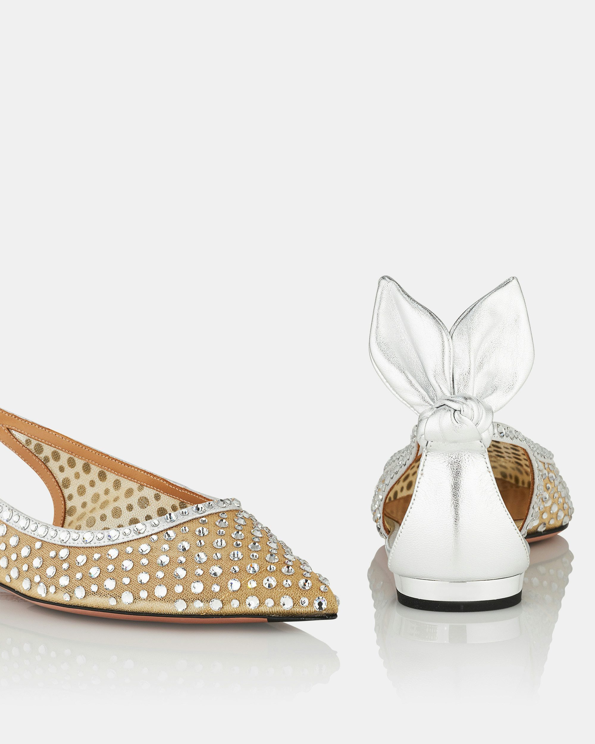 Bow Tie Crystal Tulle Flat SILVER Aquazzura@ Official