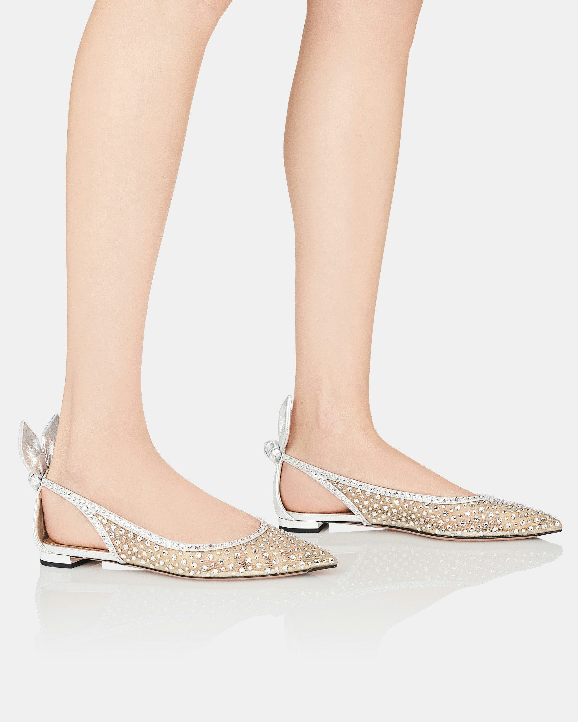 Bow Tie Crystal Tulle Flat SILVER Aquazzura@ Official Bow Tie Crystal Tulle Flat SILVER Aquazzura@ Official